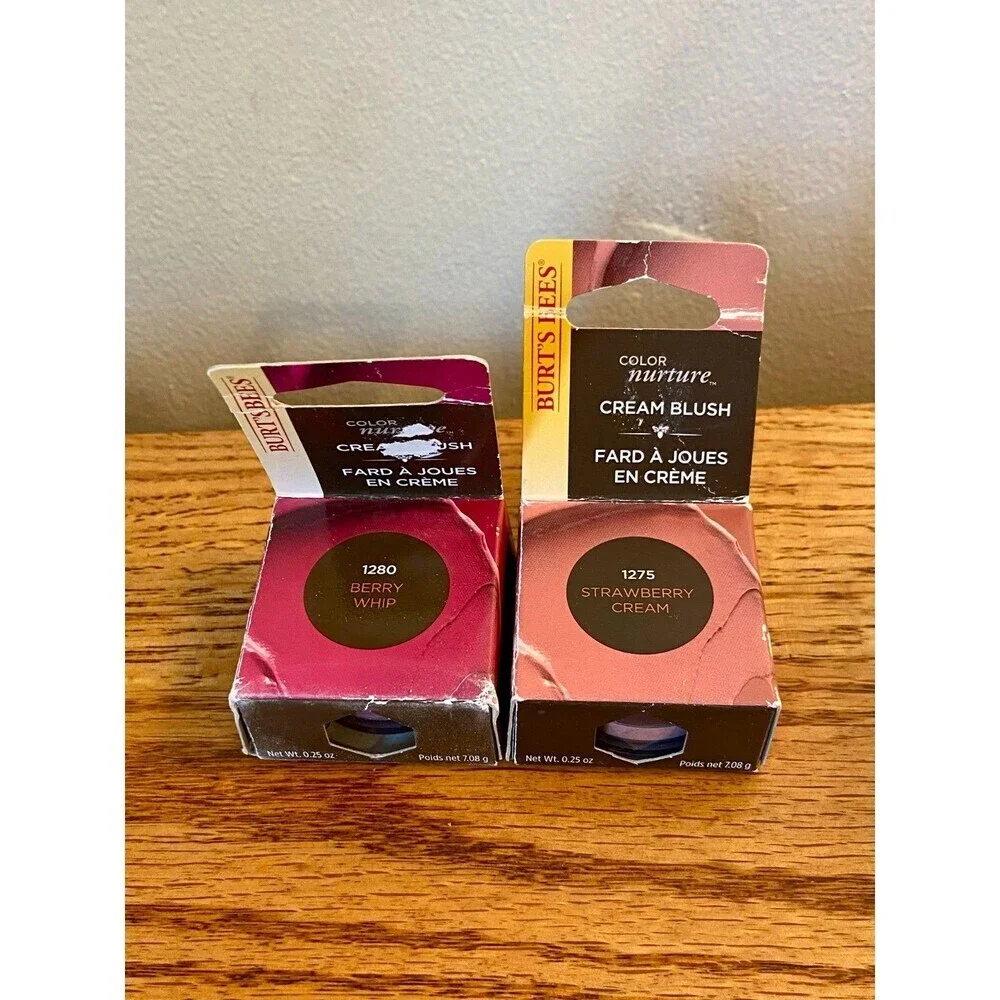 (2) BURTS BEES Strawberry Cream Berry Whip Color Nurture Cream Blush 0.25 Oz SET
